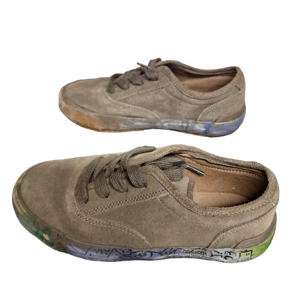 ZARA Kids EU 32 US 1 Green Suede Lace Up Low Top Sneakers Shoes‎
